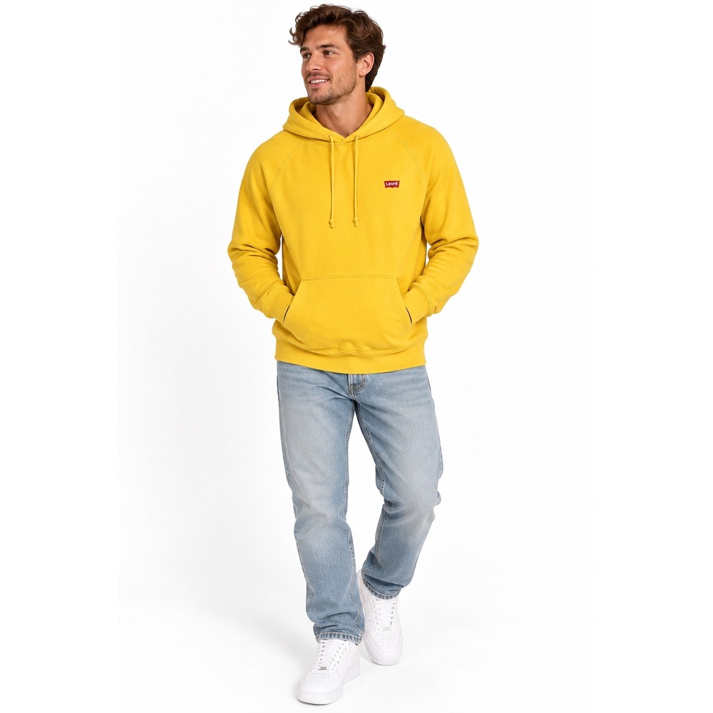Levis Hoodie Pullover Mens Small Yellow Raglan Red Tab Logo Sweatshirt Street